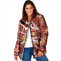 Hawaii Japanese Culture Red Padded Jacket Spring Cranes Aloha Pattern
