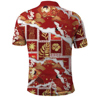 Hawaii Japanese Culture Red Polo Shirt Spring Cranes Aloha Pattern