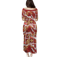 Hawaii Japanese Culture Red Puletasi Spring Cranes Aloha Pattern