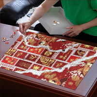 Hawaii Japanese Culture Red Puzzle Spring Cranes Aloha Pattern