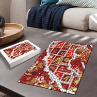 Hawaii Japanese Culture Red Puzzle Spring Cranes Aloha Pattern