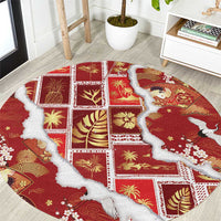 Hawaii Japanese Culture Red Round Carpet Spring Cranes Aloha Pattern