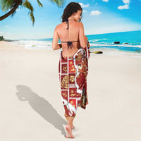 Hawaii Japanese Culture Red Sarong Spring Cranes Aloha Pattern