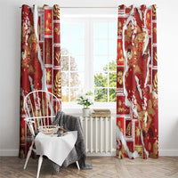 Hawaii Japanese Culture Red Window Curtain Spring Cranes Aloha Pattern