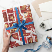 Hawaii Japanese Culture Red Wrapping Paper Spring Cranes Aloha Pattern