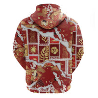 Hawaii Japanese Culture Red Zip Hoodie Spring Cranes Aloha Pattern