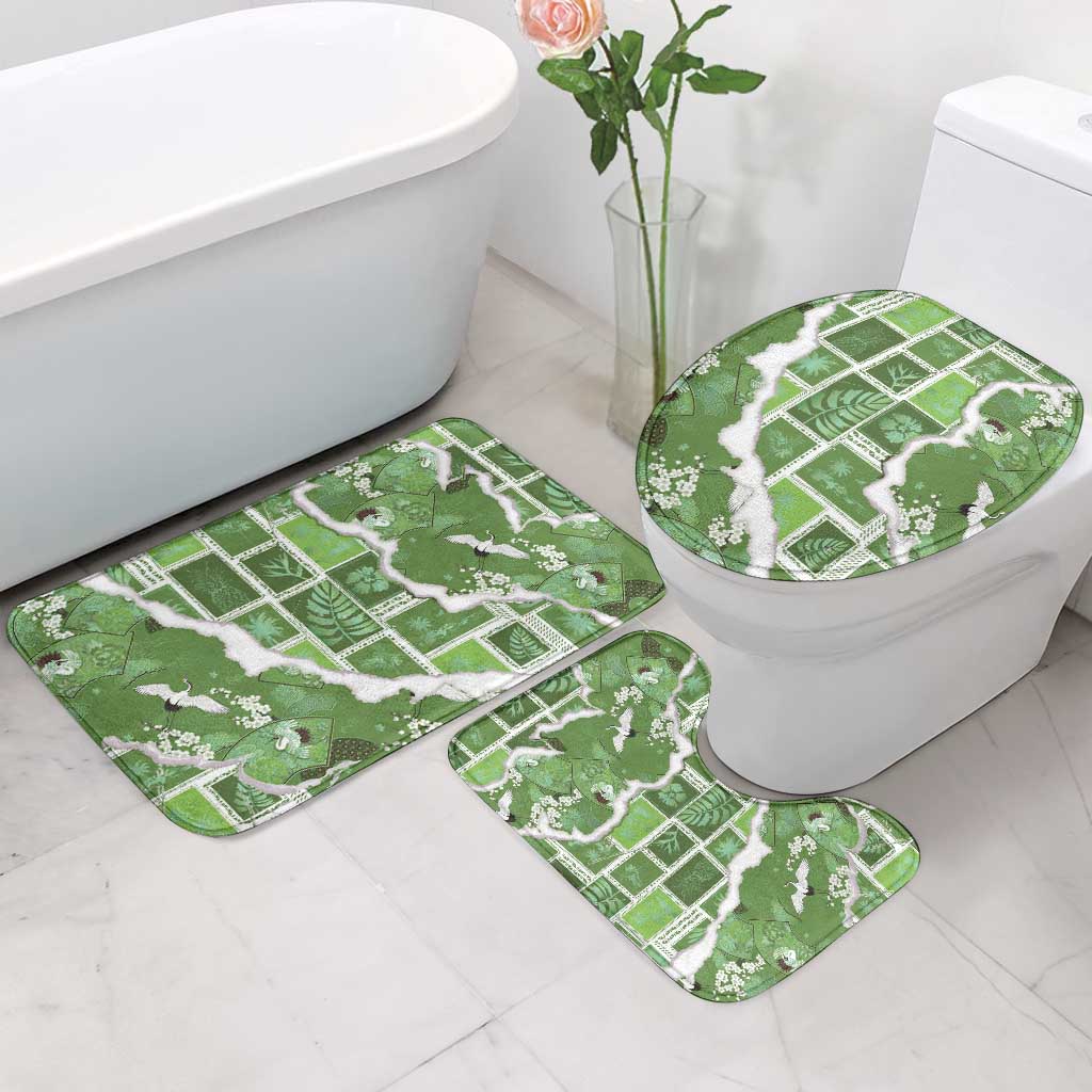 Hawaii Japanese Culture Sage Green Bathroom Set Spring Cranes Aloha Pattern