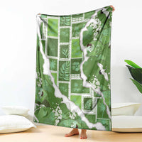 Hawaii Japanese Culture Sage Green Blanket Spring Cranes Aloha Pattern