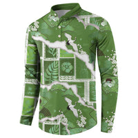 Hawaii Japanese Culture Sage Green Button Sweatshirt Spring Cranes Aloha Pattern