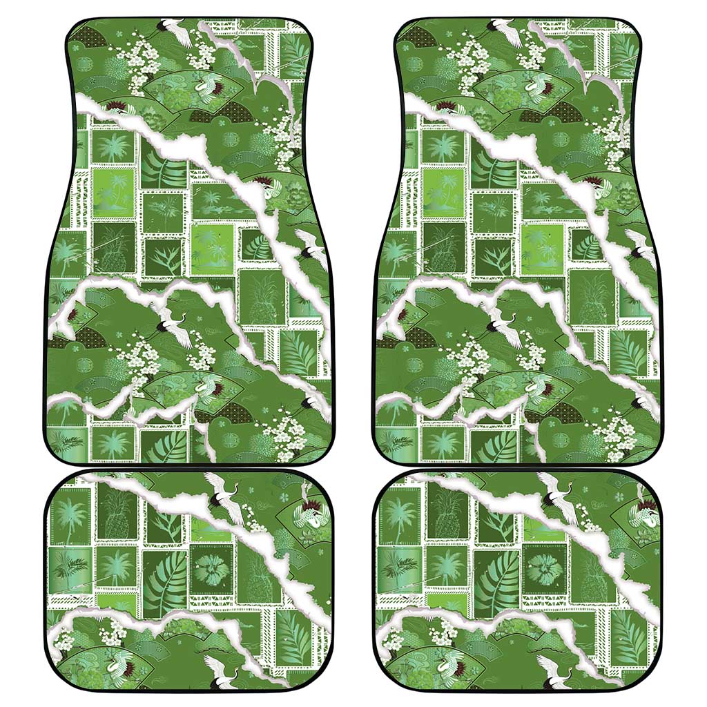 Hawaii Japanese Culture Sage Green Car Mats Spring Cranes Aloha Pattern