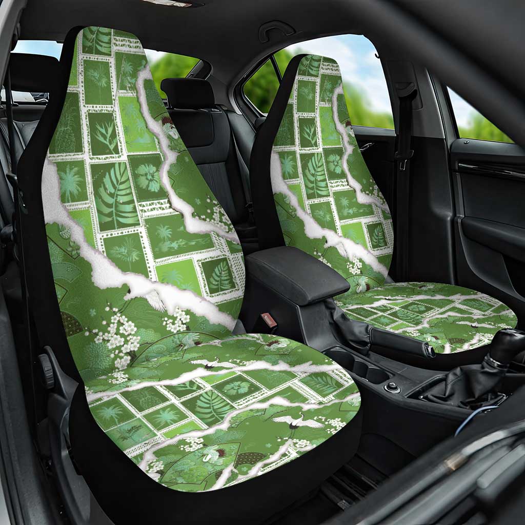 Hawaii Japanese Culture Sage Green Car Seat Cover Spring Cranes Aloha Pattern LT01 One Size Sage - Polynesian Pride