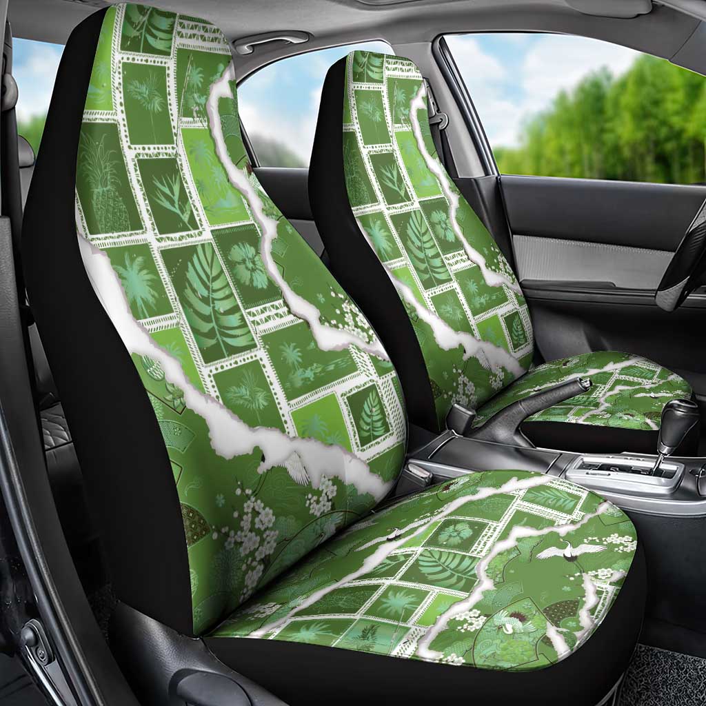 Hawaii Japanese Culture Sage Green Car Seat Cover Spring Cranes Aloha Pattern LT01 - Polynesian Pride