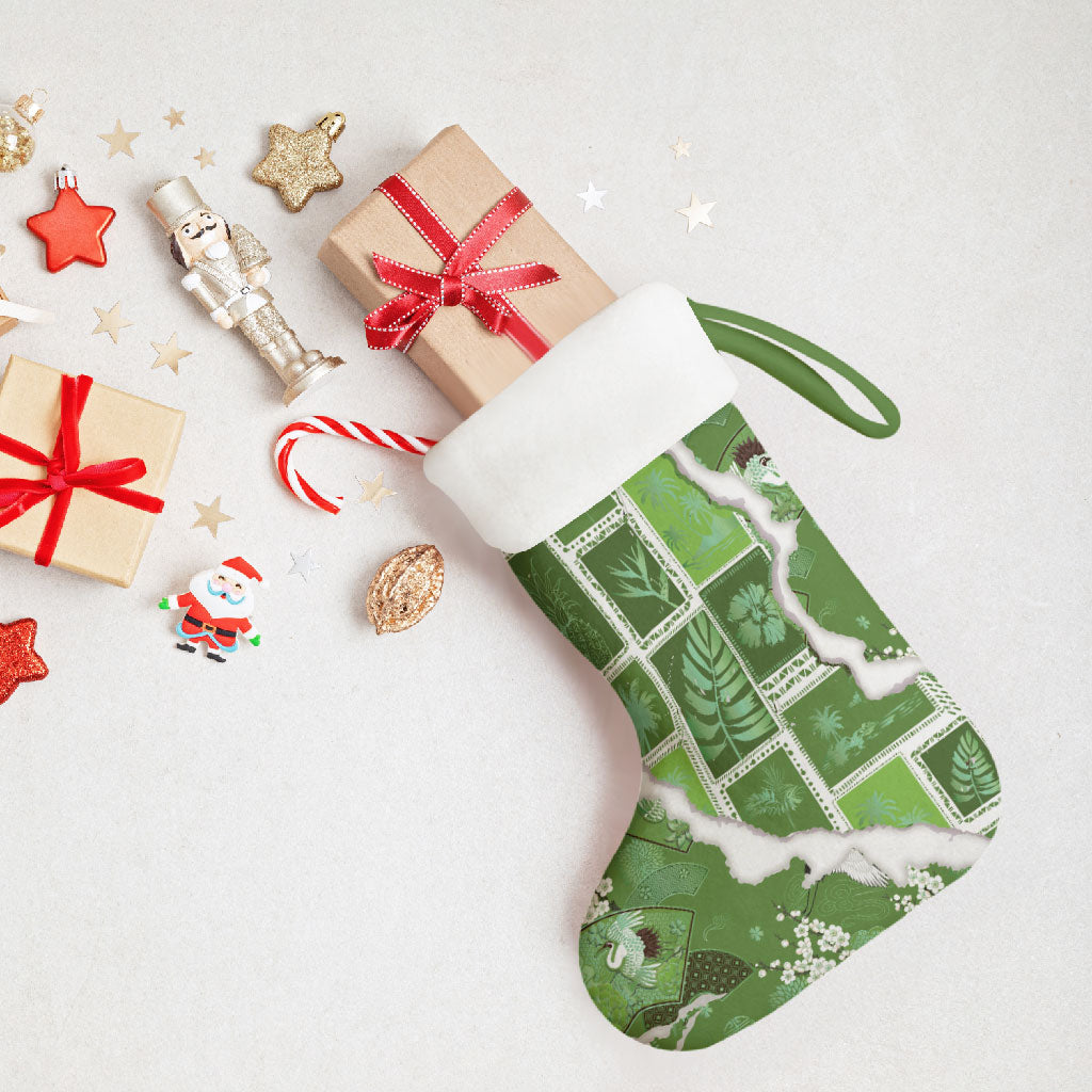Hawaii Japanese Culture Sage Green Christmas Stocking Spring Cranes Aloha Pattern LT01 - Polynesian Pride