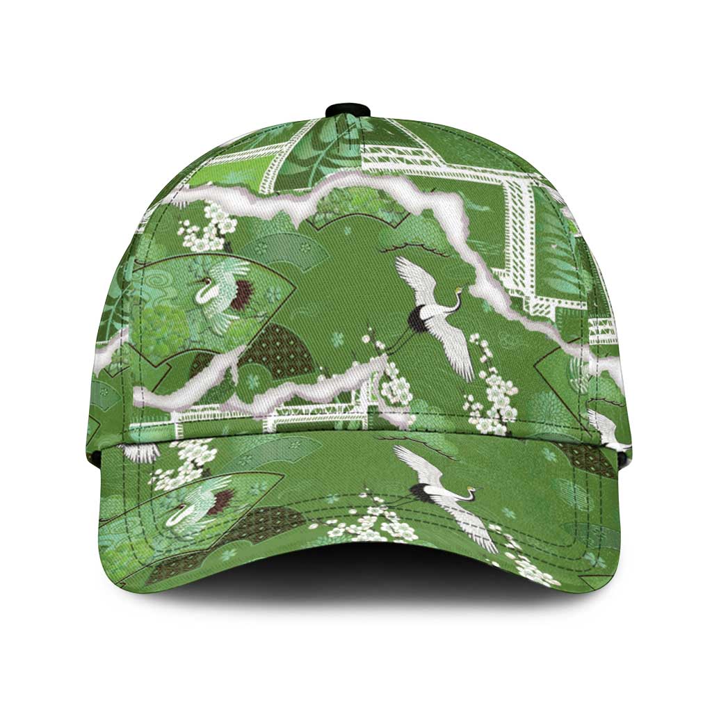 Hawaii Japanese Culture Sage Green Classic Cap Spring Cranes Aloha Pattern