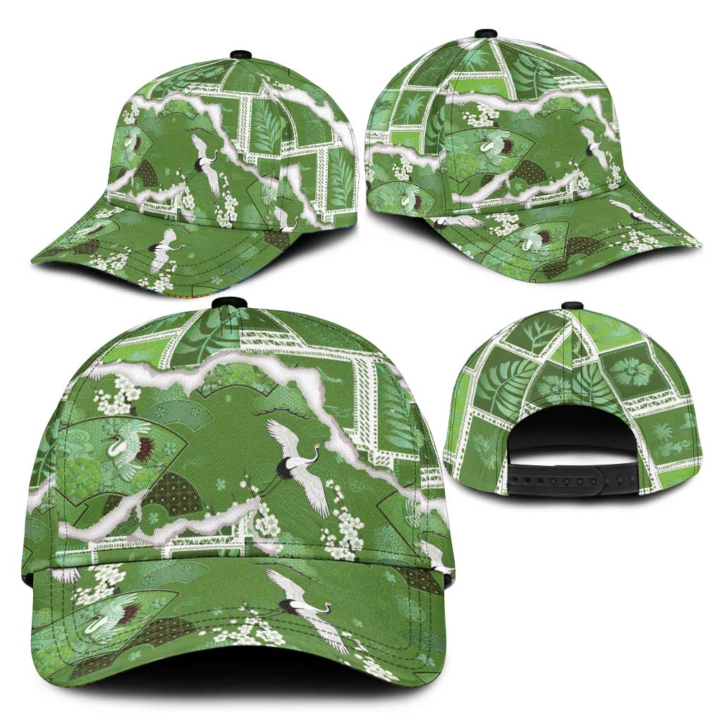 Hawaii Japanese Culture Sage Green Classic Cap Spring Cranes Aloha Pattern