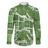 Hawaii Japanese Culture Sage Green Family Matching Off Shoulder Maxi Dress and Hawaiian Shirt Spring Cranes Aloha Pattern