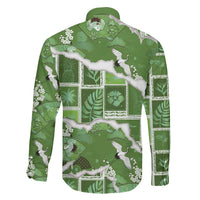 Hawaii Japanese Culture Sage Green Family Matching Off Shoulder Maxi Dress and Hawaiian Shirt Spring Cranes Aloha Pattern