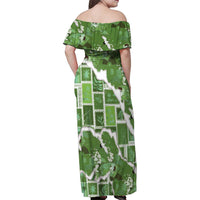 Hawaii Japanese Culture Sage Green Family Matching Off Shoulder Maxi Dress and Hawaiian Shirt Spring Cranes Aloha Pattern