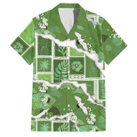 Hawaii Japanese Culture Sage Green Family Matching Off Shoulder Short Dress and Hawaiian Shirt Spring Cranes Aloha Pattern