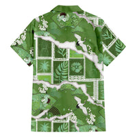 Hawaii Japanese Culture Sage Green Family Matching Off Shoulder Short Dress and Hawaiian Shirt Spring Cranes Aloha Pattern