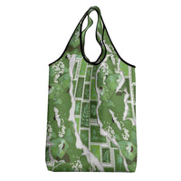 Hawaii Japanese Culture Sage Green Grocery Bag Spring Cranes Aloha Pattern