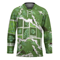 Hawaii Japanese Culture Sage Green Hockey Jersey Spring Cranes Aloha Pattern