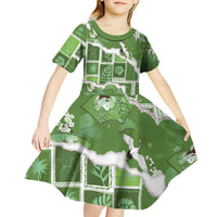 Hawaii Japanese Culture Sage Green Kid Short Sleeve Dress Spring Cranes Aloha Pattern