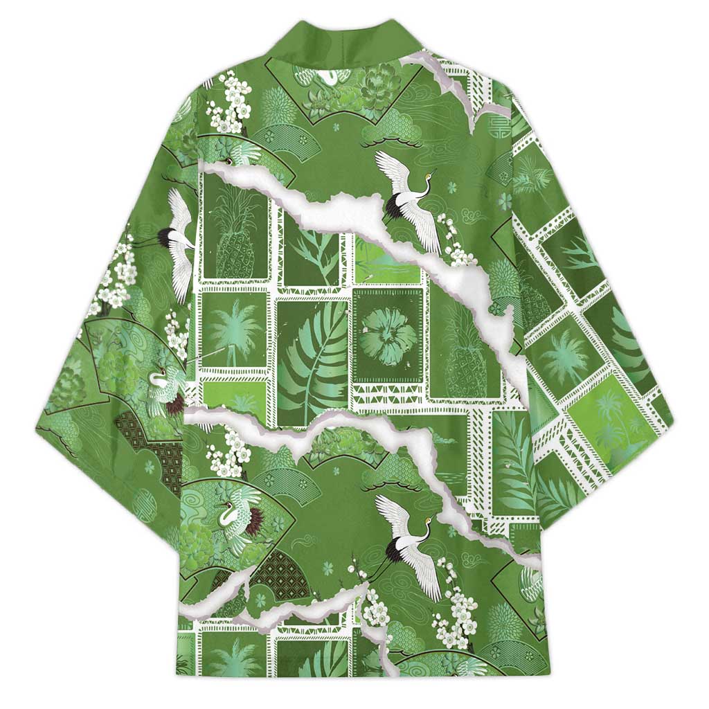 Hawaii Japanese Culture Sage Green Kimono Spring Cranes Aloha Pattern