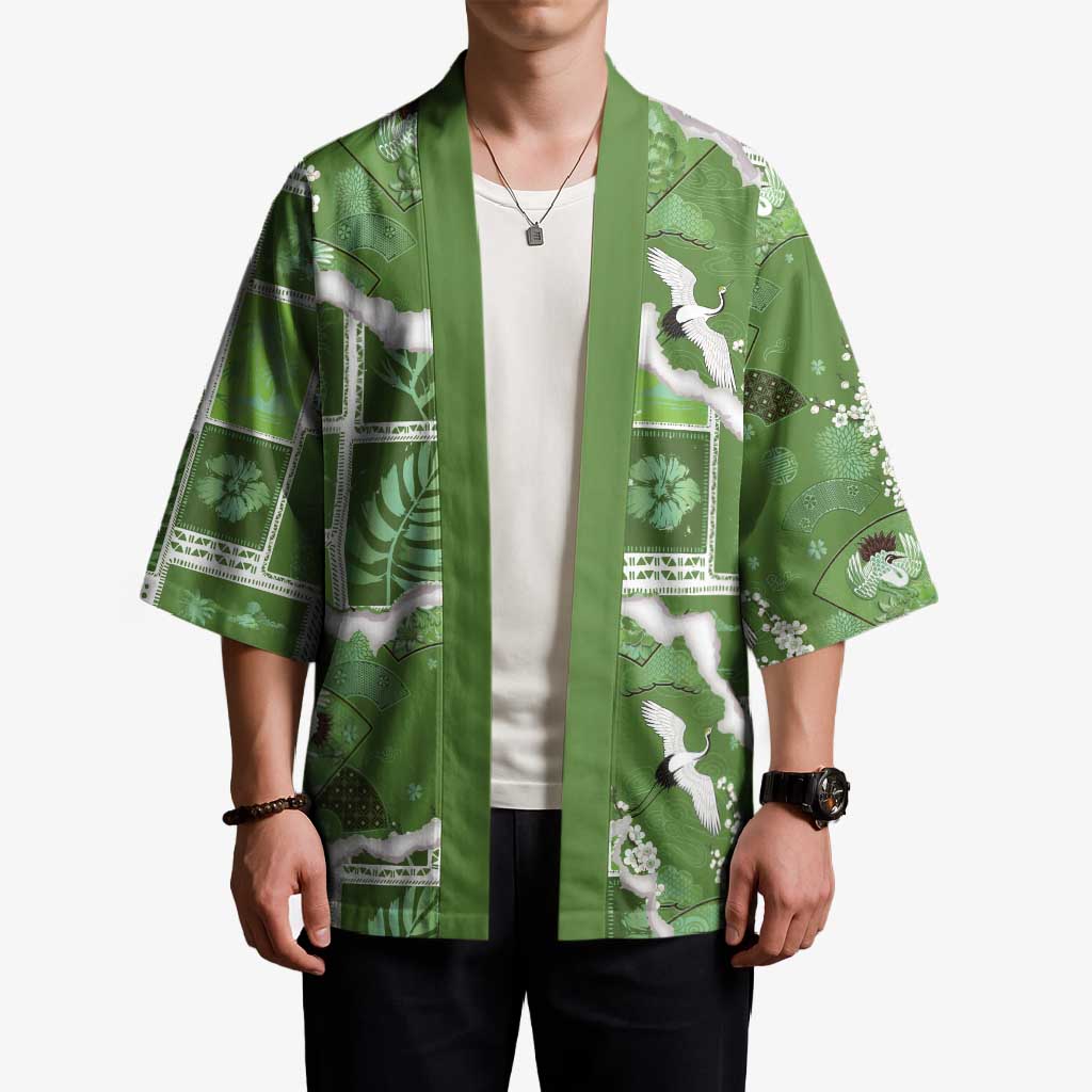 Hawaii Japanese Culture Sage Green Kimono Spring Cranes Aloha Pattern