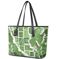 Hawaii Japanese Culture Sage Green Leather Tote Bag Spring Cranes Aloha Pattern