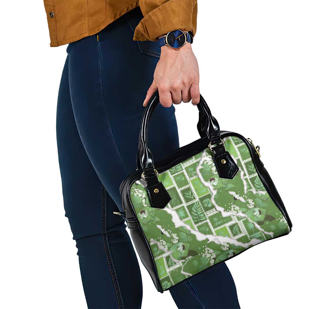 Hawaii Japanese Culture Sage Green Shoulder Handbag Spring Cranes Aloha Pattern