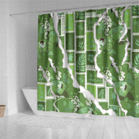 Hawaii Japanese Culture Sage Green Shower Curtain Spring Cranes Aloha Pattern