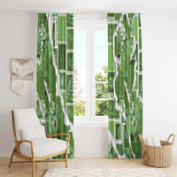 Hawaii Japanese Culture Sage Green Window Curtain Spring Cranes Aloha Pattern