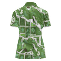 Hawaii Japanese Culture Sage Green Women Polo Shirt Spring Cranes Aloha Pattern