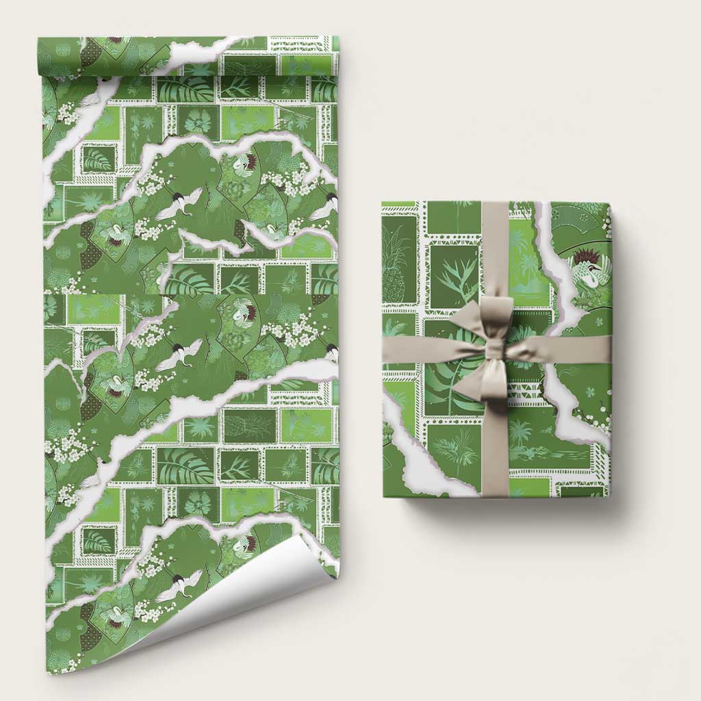 Hawaii Japanese Culture Sage Green Wrapping Paper Spring Cranes Aloha Pattern