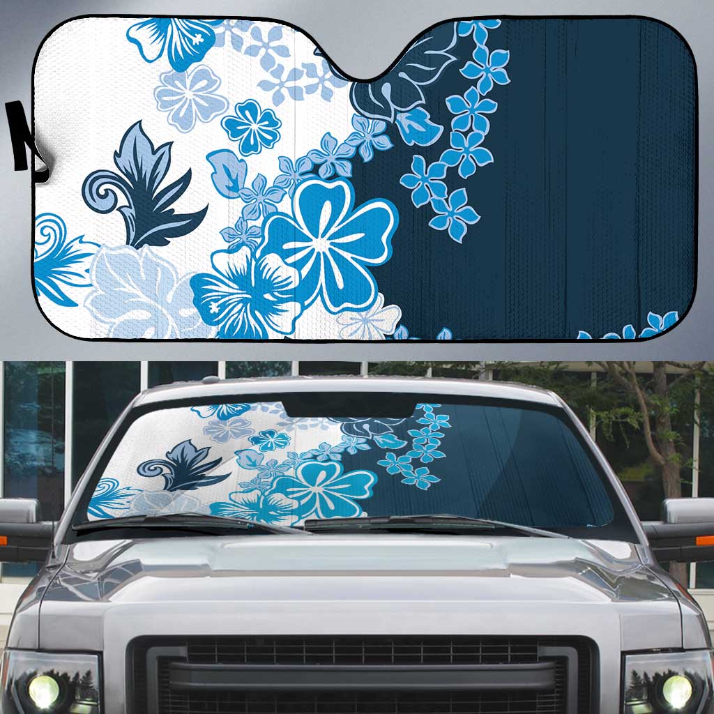 Blue Hibiscus Plumeria Floral Auto Sun Shade - Polynesian Pride