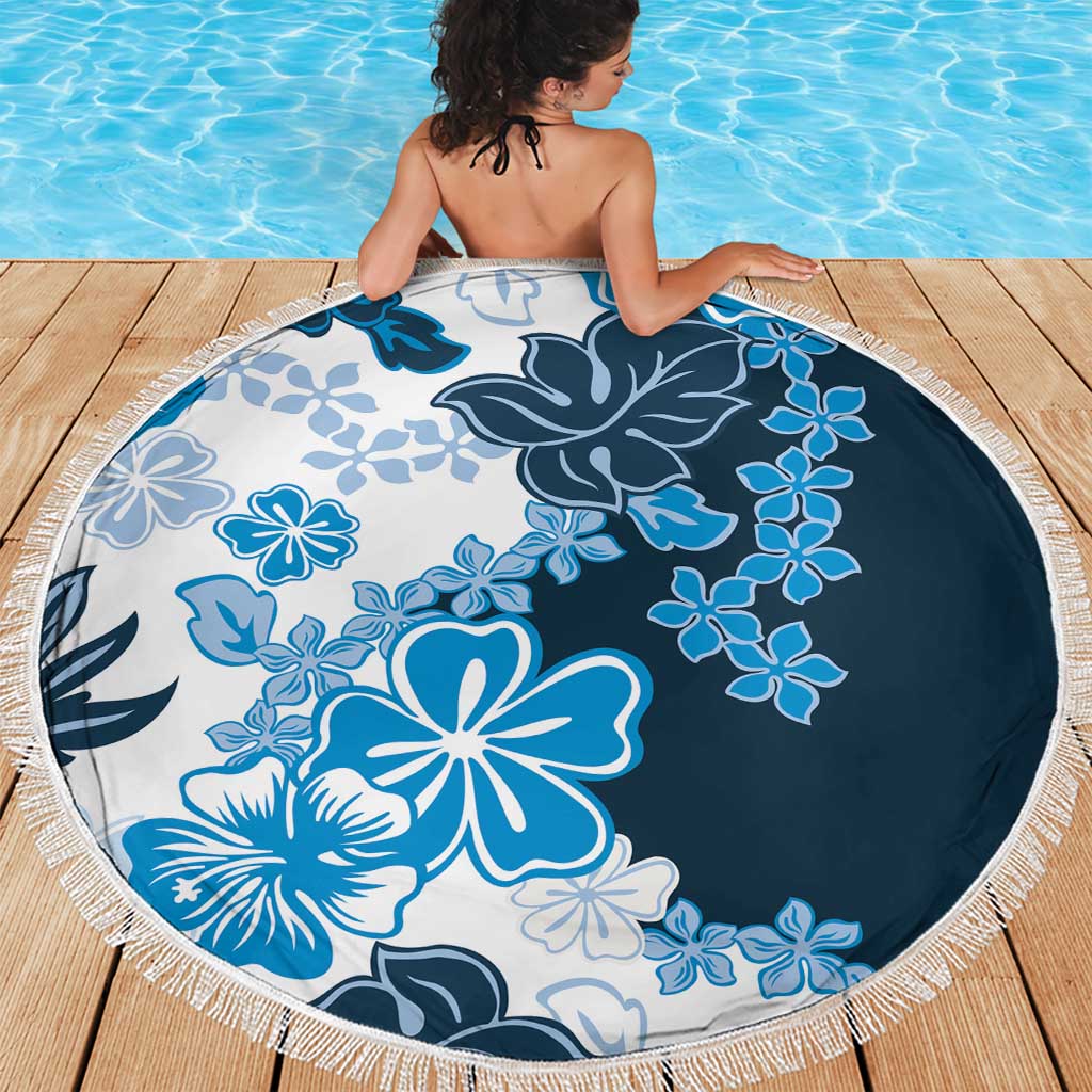 Blue Hibiscus Plumeria Floral Beach Blanket - Polynesian Pride