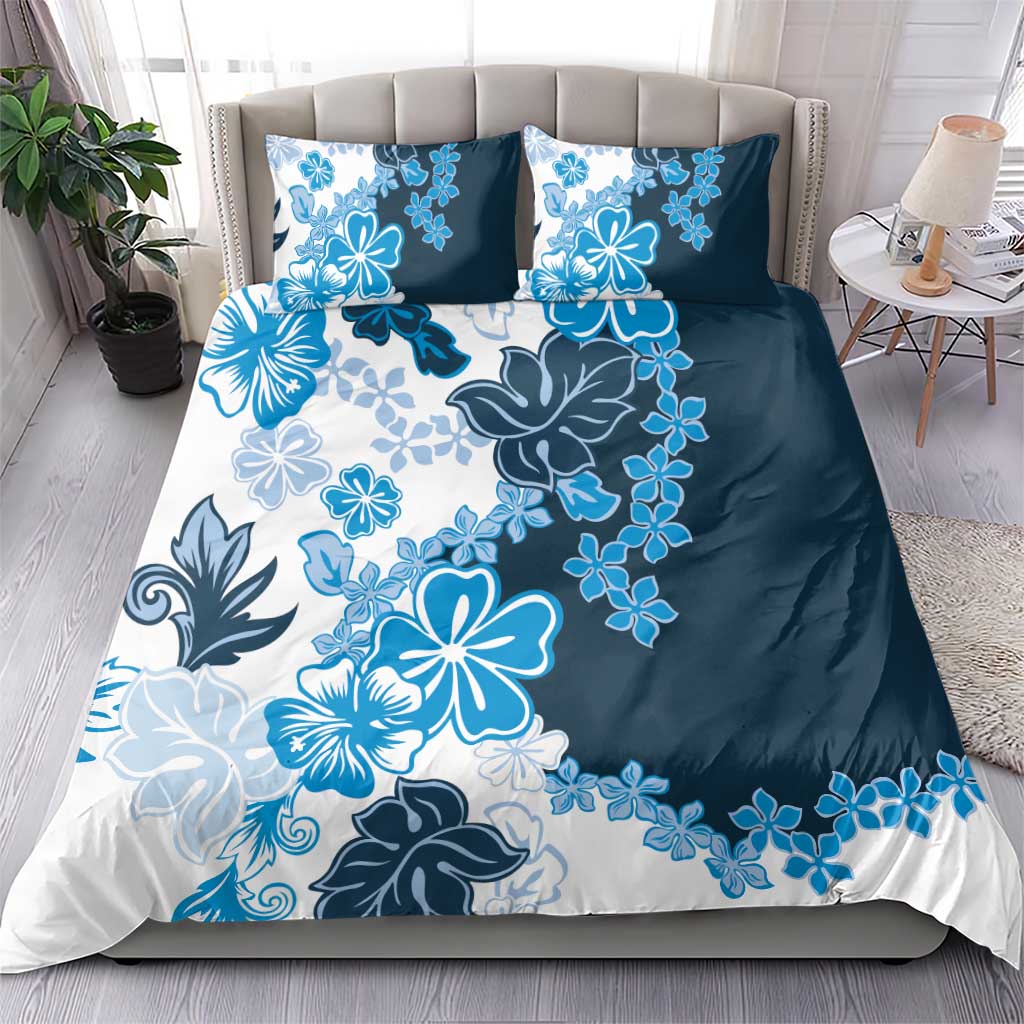 Blue Hibiscus Plumeria Floral Bedding Set - Polynesian Pride