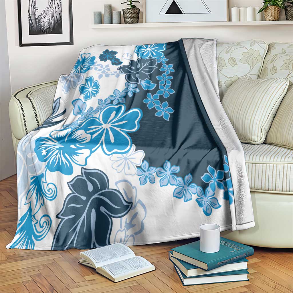 Blue Hibiscus Plumeria Floral Blanket - Polynesian Pride