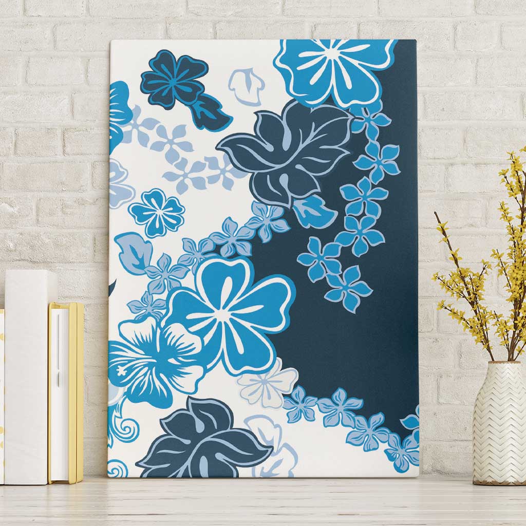 Blue Hibiscus Plumeria Floral Canvas Wall Art - Polynesian Pride