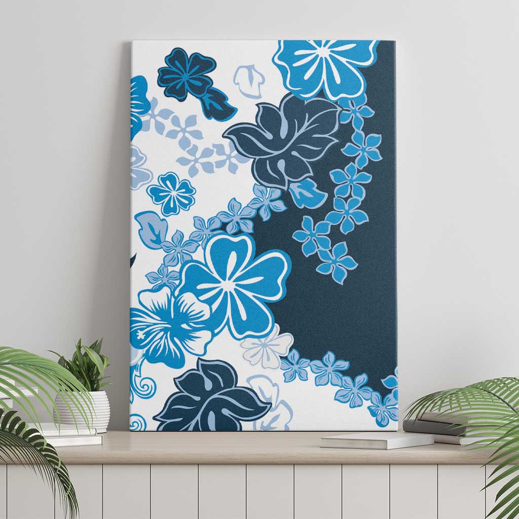 Blue Hibiscus Plumeria Floral Canvas Wall Art - Polynesian Pride