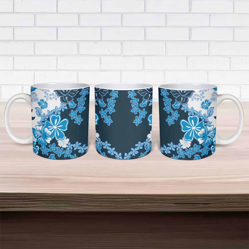 Blue Hibiscus Plumeria Floral Ceramic Mug - Polynesian Pride