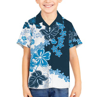 Blue Hibiscus Plumeria Floral Family Matching Long Sleeve Bodycon Dress and Hawaiian Shirt - Polynesian Pride