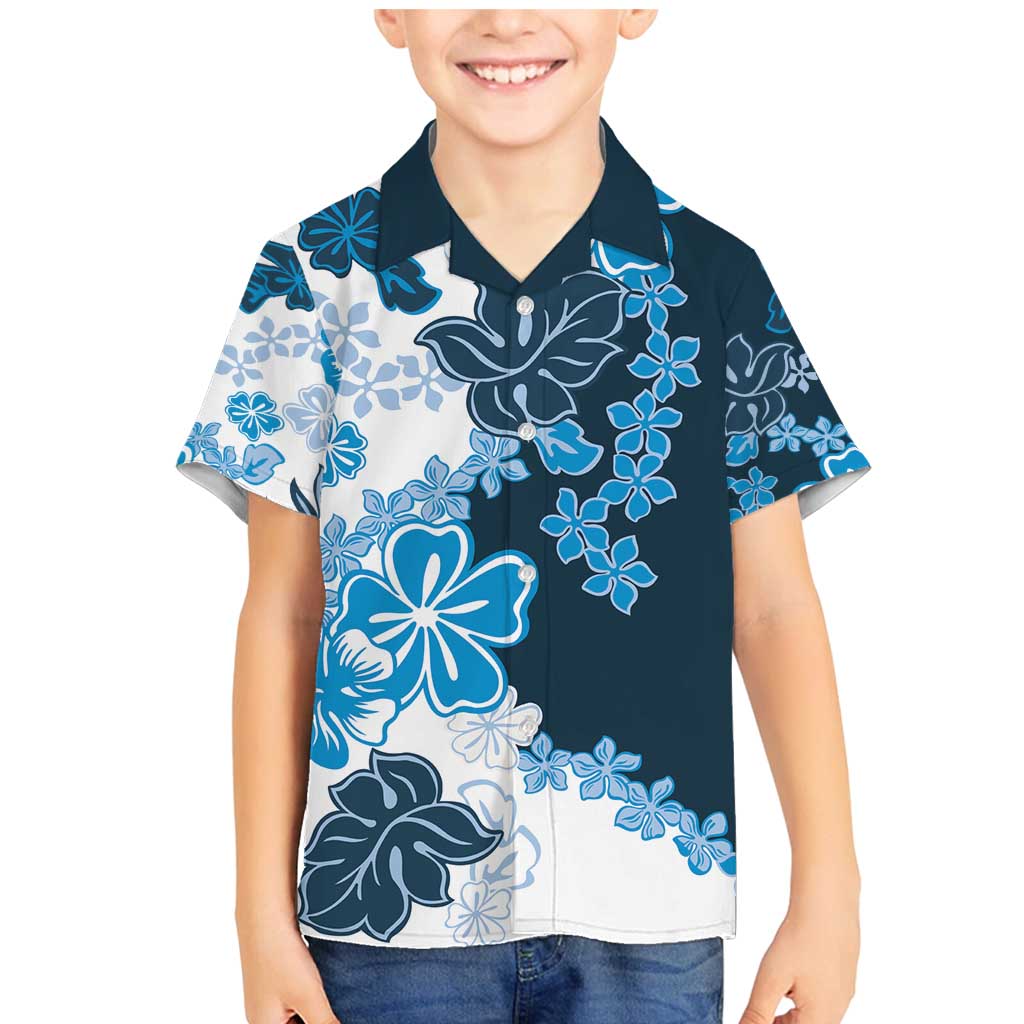 Blue Hibiscus Plumeria Floral Family Matching Mermaid Dress and Hawaiian Shirt - Polynesian Pride