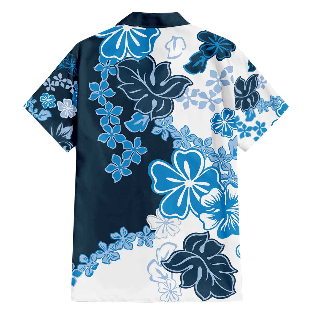 Blue Hibiscus Plumeria Floral Family Matching Off Shoulder Maxi Dress and Hawaiian Shirt - Polynesian Pride