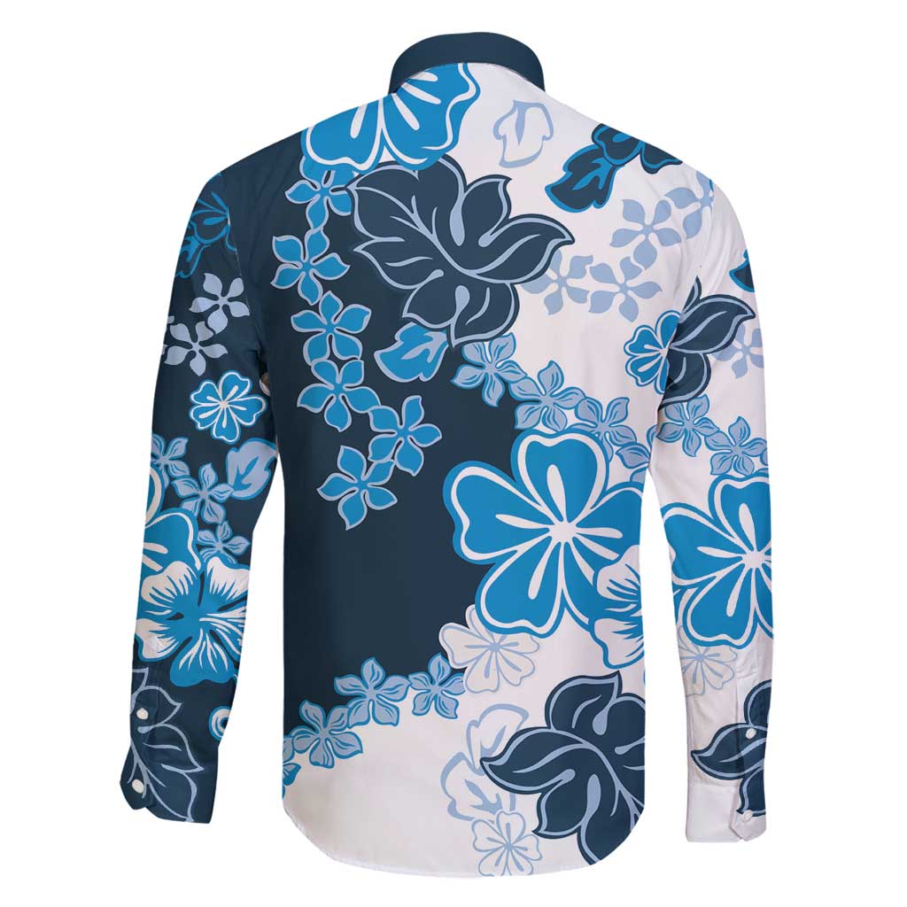 Blue Hibiscus Plumeria Floral Family Matching Off Shoulder Maxi Dress and Hawaiian Shirt - Polynesian Pride