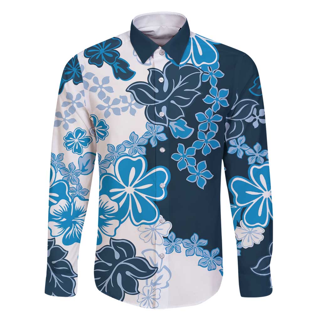 Blue Hibiscus Plumeria Floral Family Matching Puletasi and Hawaiian Shirt - Polynesian Pride