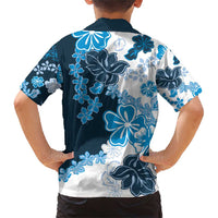 Blue Hibiscus Plumeria Floral Family Matching Short Sleeve Bodycon Dress and Hawaiian Shirt - Polynesian Pride