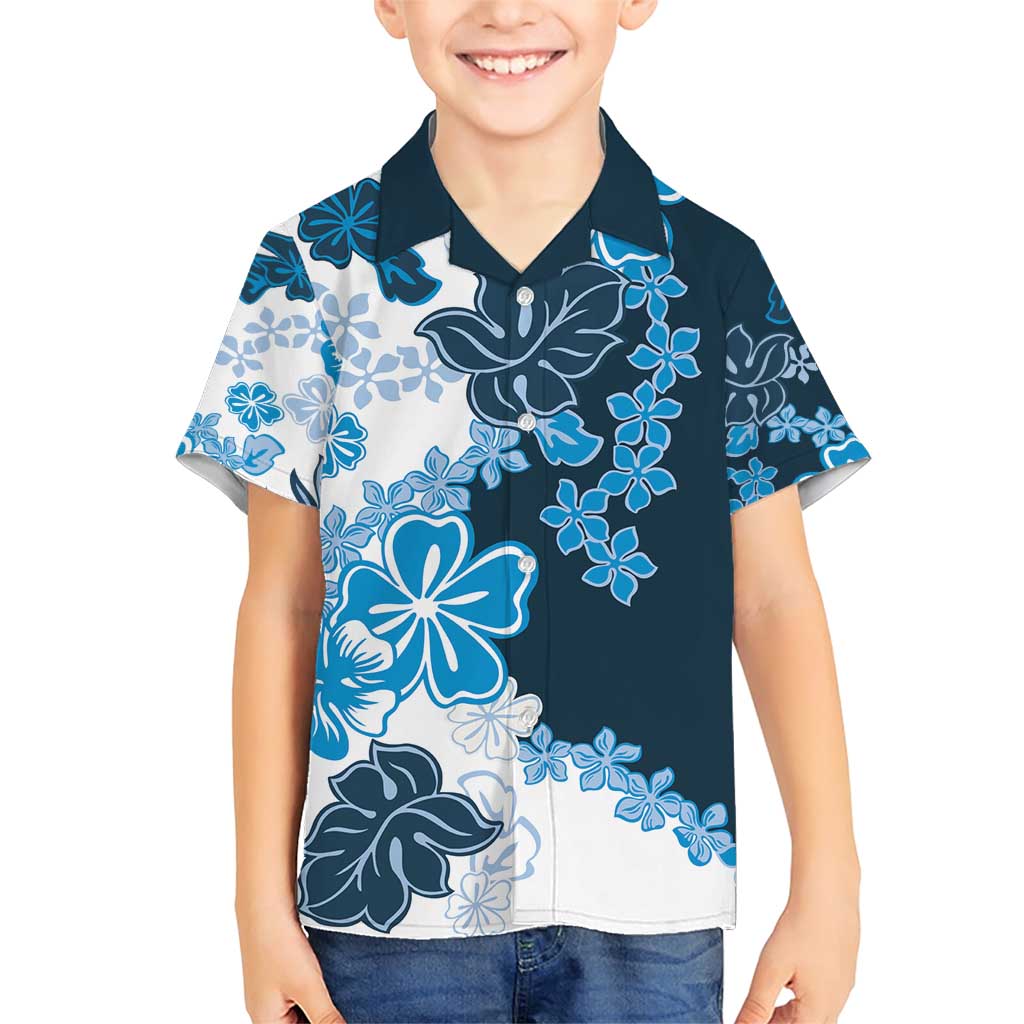 Blue Hibiscus Plumeria Floral Family Matching Short Sleeve Bodycon Dress and Hawaiian Shirt - Polynesian Pride