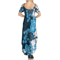 Blue Hibiscus Plumeria Floral Family Matching Summer Maxi Dress and Hawaiian Shirt - Polynesian Pride